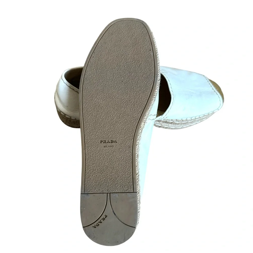 PRADA Platform Open Toe Espadrille White Nappa Leather